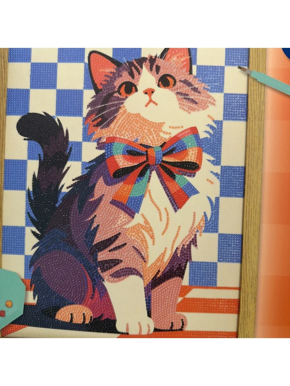AVEC DIY Diamond Art Painting Cat W/ Bow Tie Framed Poster Velvet 8000+ Stones